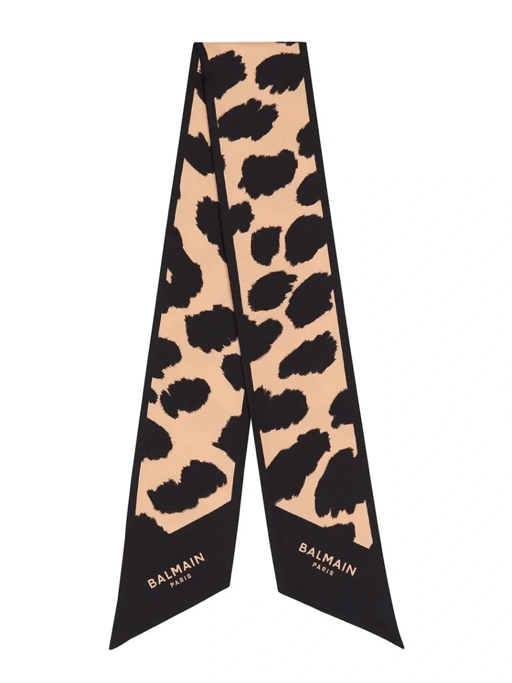 Balmain Black & Beige Animal-Print Silk Twilly Scarf